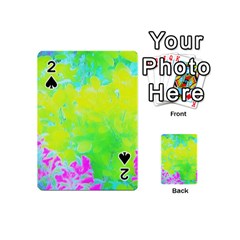 Fluorescent Yellow And Pink Abstract Garden Foliage Playing Cards 54 (mini) by myrubiogarden