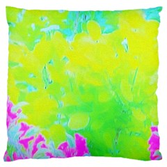 Fluorescent Yellow And Pink Abstract Garden Foliage Large Cushion Case (one Side) by myrubiogarden