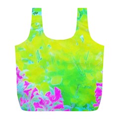 Fluorescent Yellow And Pink Abstract Garden Foliage Full Print Recycle Bag (l) by myrubiogarden