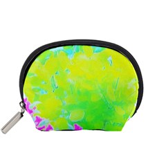 Fluorescent Yellow And Pink Abstract Garden Foliage Accessory Pouch (small) by myrubiogarden