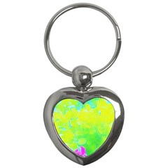 Fluorescent Yellow And Pink Abstract Garden Foliage Key Chains (heart)  by myrubiogarden