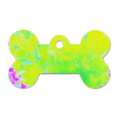 Fluorescent Yellow And Pink Abstract Garden Foliage Dog Tag Bone (two Sides) by myrubiogarden
