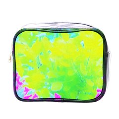 Fluorescent Yellow And Pink Abstract Garden Foliage Mini Toiletries Bag (one Side) by myrubiogarden