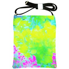 Fluorescent Yellow And Pink Abstract Garden Foliage Shoulder Sling Bag by myrubiogarden