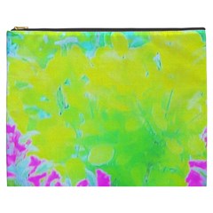 Fluorescent Yellow And Pink Abstract Garden Foliage Cosmetic Bag (xxxl) by myrubiogarden