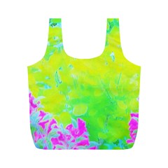 Fluorescent Yellow And Pink Abstract Garden Foliage Full Print Recycle Bag (m)
