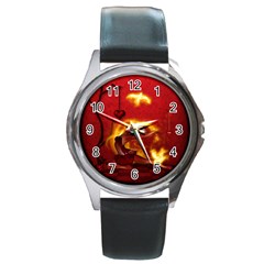 Wonderful Fairy Of The Fire With Fire Birds Round Metal Watch by FantasyWorld7
