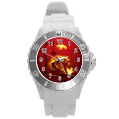 Wonderful Fairy Of The Fire With Fire Birds Round Plastic Sport Watch (l) by FantasyWorld7