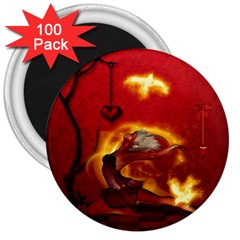 Wonderful Fairy Of The Fire With Fire Birds 3  Magnets (100 Pack) by FantasyWorld7