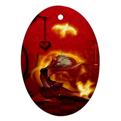 Wonderful Fairy Of The Fire With Fire Birds Oval Ornament (two Sides) by FantasyWorld7