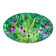 Purple Coneflower Garden With Tiger Eye Tree Oval Magnet by myrubiogarden