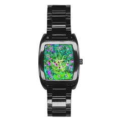 Purple Coneflower Garden With Tiger Eye Tree Stainless Steel Barrel Watch by myrubiogarden