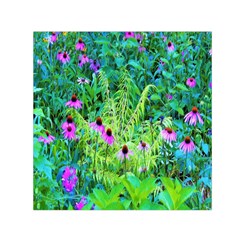 Purple Coneflower Garden With Tiger Eye Tree Small Satin Scarf (square) by myrubiogarden