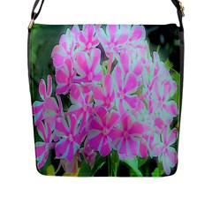 Hot Pink And White Peppermint Twist Garden Phlox Flap Closure Messenger Bag (l) by myrubiogarden