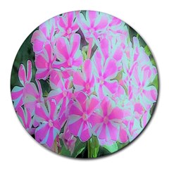 Hot Pink And White Peppermint Twist Garden Phlox Round Mousepads by myrubiogarden