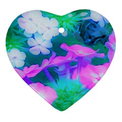 Pink, Green, Blue And White Garden Phlox Flowers Ornament (heart)