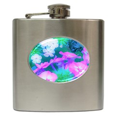 Pink, Green, Blue And White Garden Phlox Flowers Hip Flask (6 Oz)