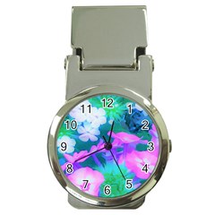 Pink, Green, Blue And White Garden Phlox Flowers Money Clip Watches