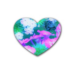 Pink, Green, Blue And White Garden Phlox Flowers Rubber Coaster (heart) 