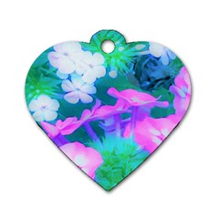 Pink, Green, Blue And White Garden Phlox Flowers Dog Tag Heart (one Side)