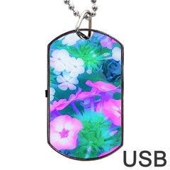 Pink, Green, Blue And White Garden Phlox Flowers Dog Tag Usb Flash (two Sides)