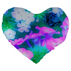 Pink, Green, Blue And White Garden Phlox Flowers Large 19  Premium Flano Heart Shape Cushions