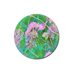 Invincibelle Spirit Hot Pink Hydrangeas On Aqua Green Rubber Coaster (round)  by myrubiogarden