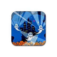 Halloween Ghosts Haunted House Rubber Coaster (square)  by Wegoenart