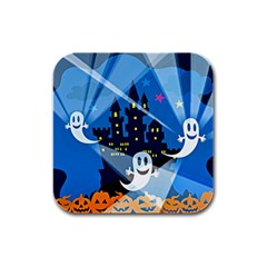 Halloween Ghosts Haunted House Rubber Square Coaster (4 Pack)  by Wegoenart