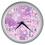 Japanese Sakura Background Wall Clock (Silver) Front