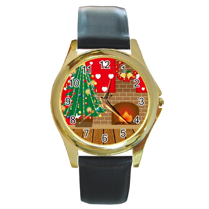 Christmas Room Living Room Round Gold Metal Watch