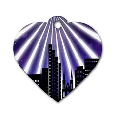 Superhero Background Lights City Dog Tag Heart (one Side) by Wegoenart