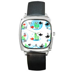 Fishbowl Fish Goldfish Water Square Metal Watch by Wegoenart