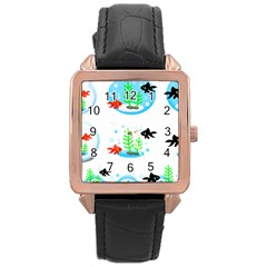 Fishbowl Fish Goldfish Water Rose Gold Leather Watch  by Wegoenart