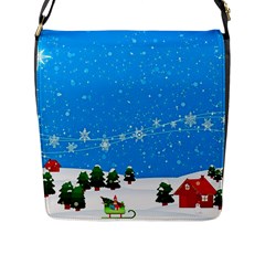 Elf On A Shelf In Sled Snowflakes Flap Closure Messenger Bag (l)