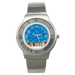 Winter Village Snow Brick Buildings Stainless Steel Watch by Wegoenart