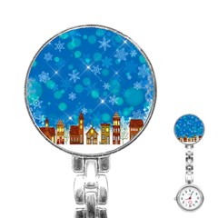 Winter Village Snow Brick Buildings Stainless Steel Nurses Watch by Wegoenart