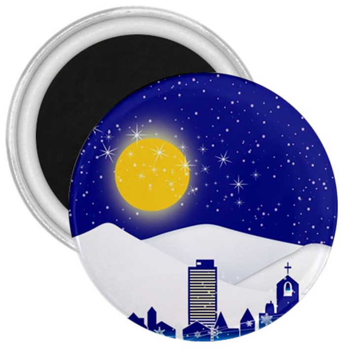 Night Christmas Background Moon Snow 3  Magnets