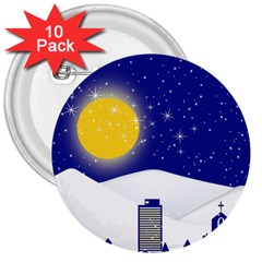 Night Christmas Background Moon Snow 3  Buttons (10 Pack)  by Wegoenart