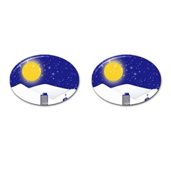 Night Christmas Background Moon Snow Cufflinks (oval) by Wegoenart