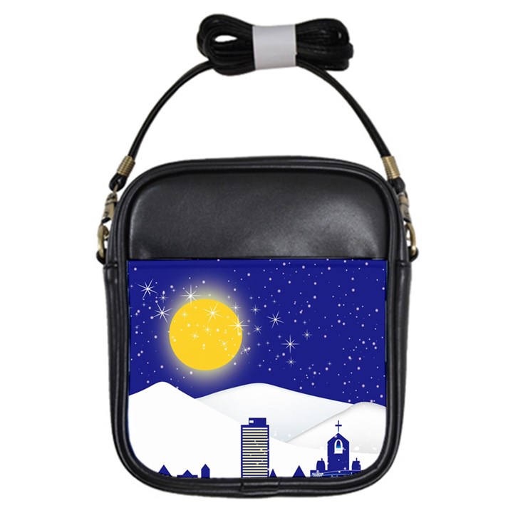 Night Christmas Background Moon Snow Girls Sling Bag