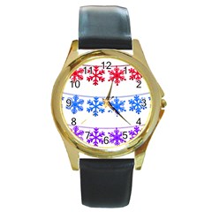 Christmas Snowflake Round Gold Metal Watch by Wegoenart