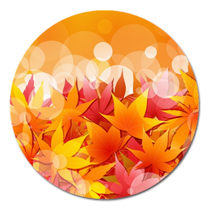 Autumn Background Maple Leaves Bokeh Magnet 5  (Round)