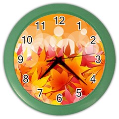 Autumn Background Maple Leaves Bokeh Color Wall Clock by Wegoenart