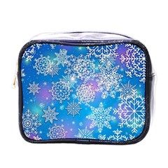 Snowflake Background Blue Purple Mini Toiletries Bag (one Side) by Wegoenart