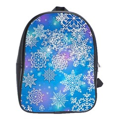 Snowflake Background Blue Purple School Bag (xl) by Wegoenart