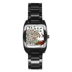 Peacock Graceful Bird Animal Stainless Steel Barrel Watch by Wegoenart