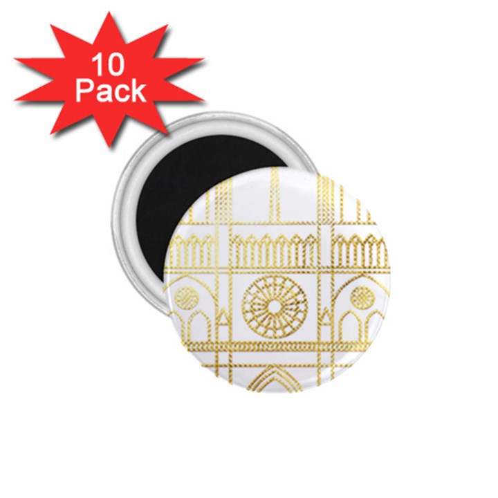 Gold Foil Notre Dame Church Paris 1.75  Magnets (10 pack) 