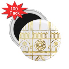 Gold Foil Notre Dame Church Paris 2 25  Magnets (100 Pack)  by Wegoenart