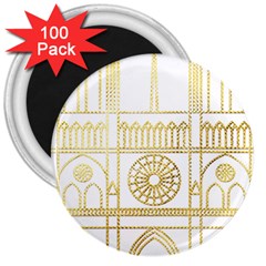 Gold Foil Notre Dame Church Paris 3  Magnets (100 Pack) by Wegoenart